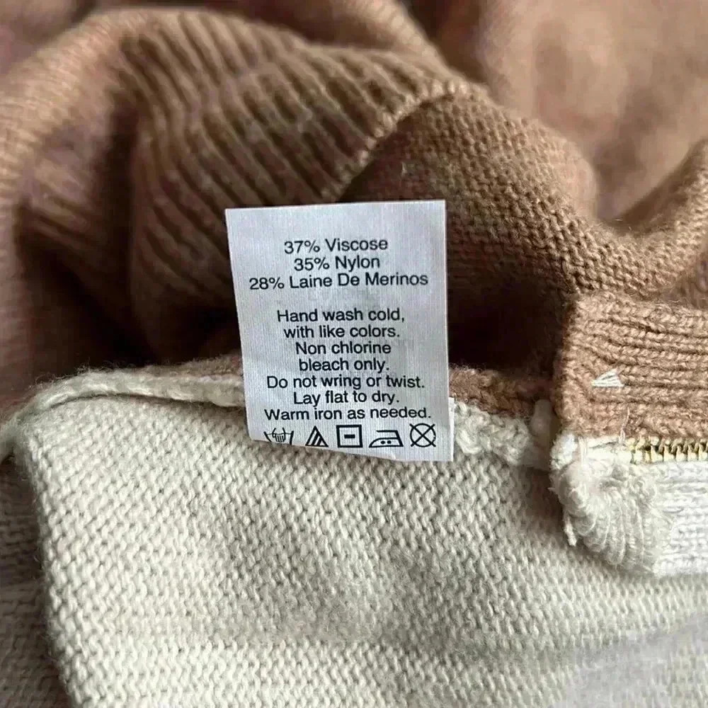J.CREW | Brown And Cream Merino Wool Blend Crew Neck Sweater With Gold Zippers - Picture 6 of 9